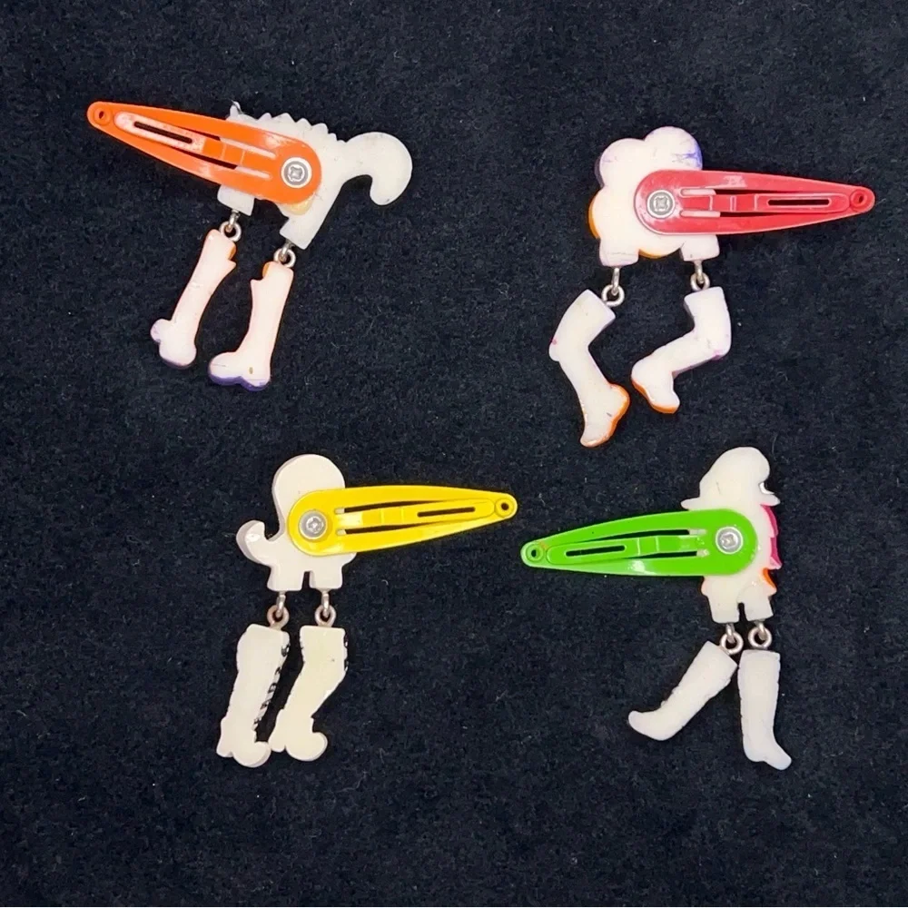 Vintage Set Of 4 Halloween 90s Era Hair Clips Orange Purple Ghost Witch Goth
